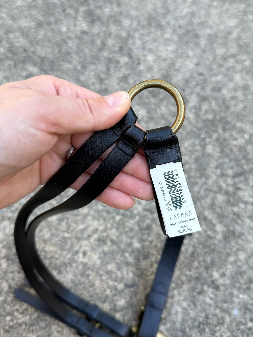 Lauren Ralph Lauren Black Leather Double-Strap Belt with Gold Ring Accent - Picture 6 of 10